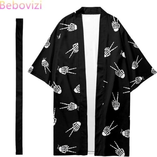 Plus Size XXS-6XL Skeleton Hand Long Style Loose Japanese Cardigan Women and Men Harajuku Haori Kimono Cosplay Top Yukata Robe