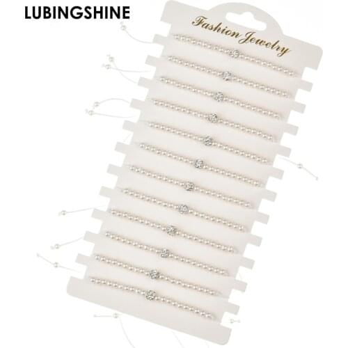 12pcs/lot Handmade Woven Rope Chain Pearls Bracelet Set Crystal Disco Ball Strand Beads Bracelet for Women Fashion Jewelry