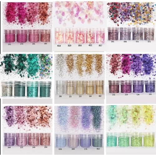 4pcs/set(4color /set) X10ML mix Nail Art Glitter Powder,0.2mm 1mm 2mm glitter 3D Nail Art Decoration For nail art decoration,45