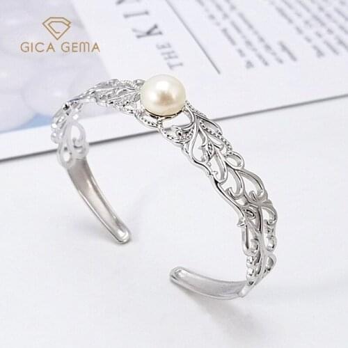 GICA GEMA Classic 925 Sterling Silver Hollow Pattern Pearl Bangle for women Fine Jewelry wholesale