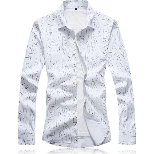 Brand Mens Geometric Bronzing Printed Shirt Slim Long Sleeve Formal Shirt Men Fashion Casual Plus size Long Sleeve Shirt 7XL