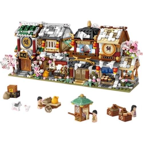CB Architecture City Street Chinatown Post Office Bakery Rice Shop Store Hotel Inn DIY Mini Blocks Bricks Building Toy No Box