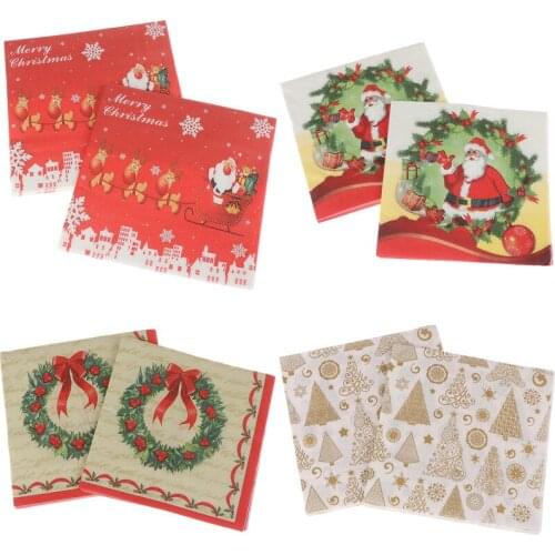 20pcs/Set Creative Santa Claus Deer Beautiful Printing Napkins Xmas Napkins Christmas Tree Napkins For Home Store Party
