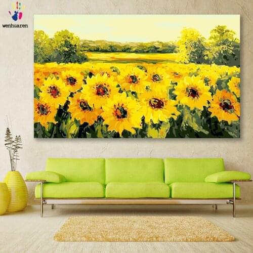 DIY colorings pictures by numbers with colors Sunflower flower field picture drawing painting by numbers framed Home
