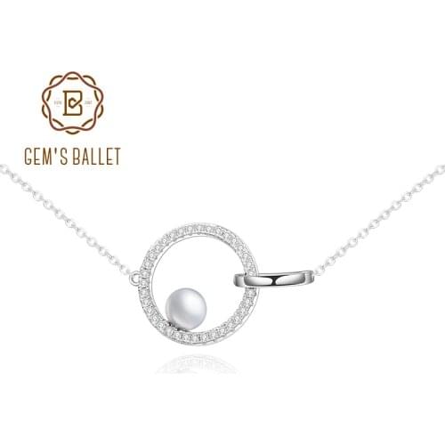 GEMS BALLET 925 Sterling Silver Pearl Necklace Natural Freshwater Pearls Infinity Double Circle Pendant Necklace For Women