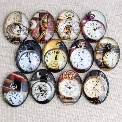 Onwear mixed vintage pocket watch photo oval glass cabochon 18x25mm 30x4mm diy flat back handmade jewelry findings for pendants