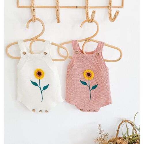 Sunflower Strap Toddler Rompers Knitted Wool Autumn Spring Girl Newborn Baby Infant Fashion Cotton Bodysuit Lovey Baby Outfits