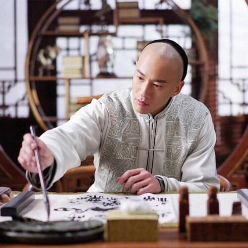 Wu Pin White Delicate Embroidery Male Costume Late Qing Dynasty Rich Mens Long Gown for Latest TV Play Nothing Gold Can Stay