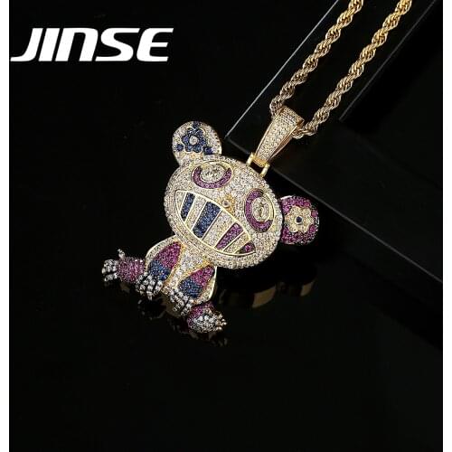 JINSE Iced Out Colorful Zircon Sloth Pendant & Necklace For Men Women Gold Color CZ Animal Pendant Hip Hop Fashion Jewelry