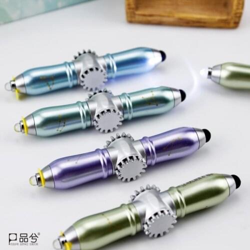 Multifunctional fingertip top pen rotary pen ball point pen LED luminous touch pen decompression pen student penne kawaii