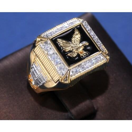 Mens Fashion Punk Gold Color Eagle Ring Indian White Crystal Zircon Rings for Women Boho Party Jewelry Wedding Rings D5M652