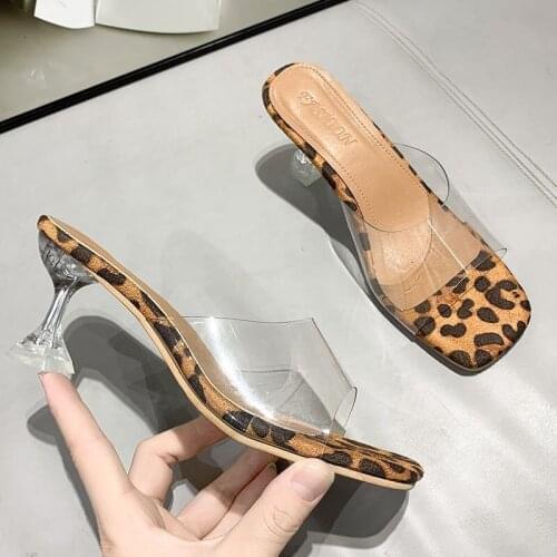 Miaoguan 2021 New Women Sandals PVC Jelly Crystal Heel Transparent Women Sexy Leopard Clear High Heels Sandals Pumps Shoes Size
