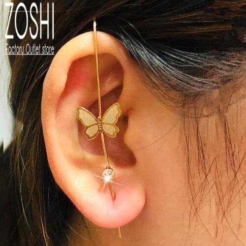 Punk Girls New Cubic Zirconia Fake Cartilage Earring Stud Earrings Butterfly Earrings For Women Korean Female Lady Jewelry Gift