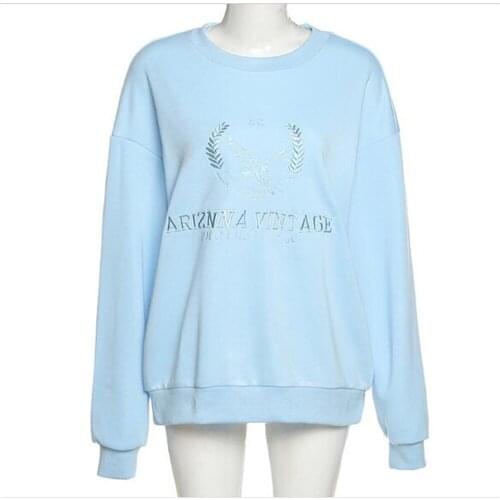 Autumn 2021 Fashion Preppy Style Sweet Lovely Pullovers Women/Girl O-Neck Letter Embroidery Long Sleeve Casual Loose Sweatshirts