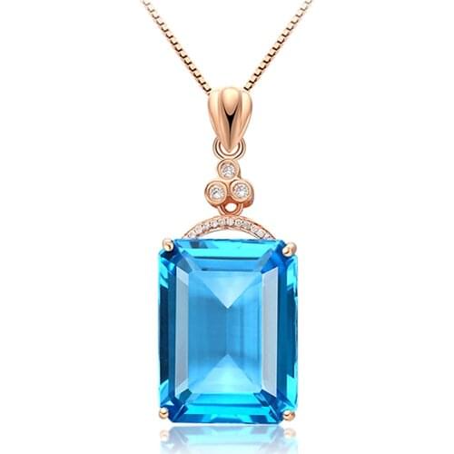 Big Aquamarine Gemstones Diamond Pendant Necklaces For Women Blue Crystal Rose Gold Color Choker Chain Jewelry Bijoux Bague Gift