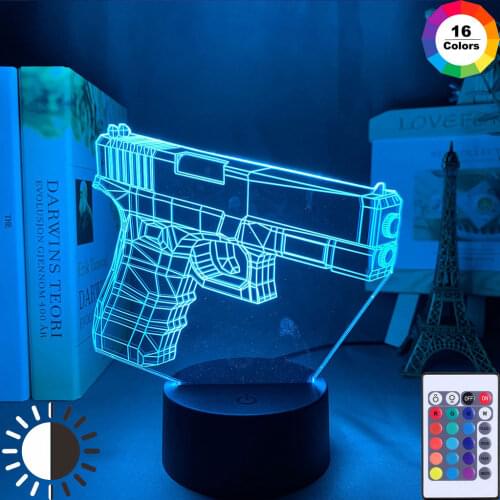 Weapon Handgun Child Night Light Led Color Changing Usb Battery Powered Usb Lamp Gun for Game Room Decor Unique Gift for Gamers