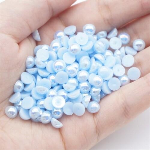 1000/500pcs 2-5mm and Mixed Size Lt.Blue AB Glue on ABS Imitation Half Round Pearls Resin Flatback Beads Craft Jewelry Making