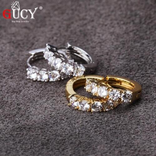 GUCY 2019 New Gold And Silver Color Cubic Zircon Iced Out Round Pearlescent Earrings Male Fashion Hip Hop Jewelry