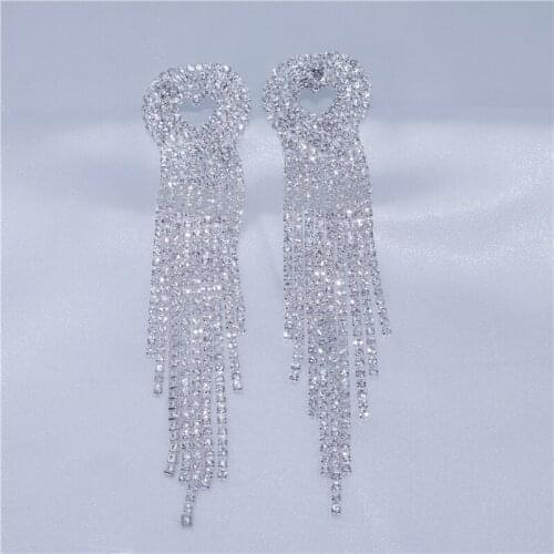 New Heart Tassel Earrings Womens Luxurious Geometric Full Rhinestone Earrings Gold/Silver Color Love 2021 Fashion Jewelry