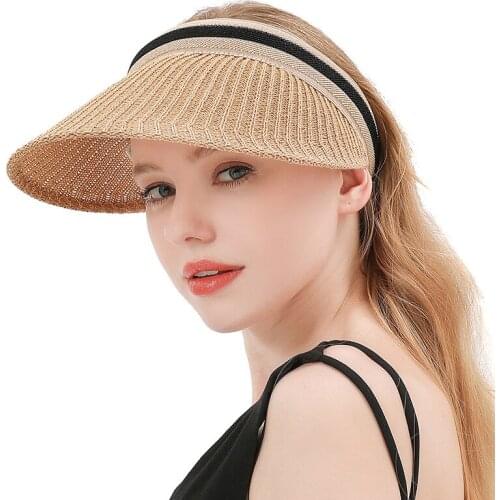 2021 New Summer Sun Shade Beach Hat Korean Casual Outdoor Sunscreen Sun Outdoor Protection Hat Headband Empty Top Hat for Women