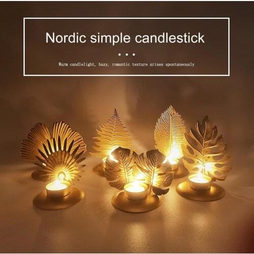 Nordic Golden Leaf-Shape Candle Holder Hollow Wrought Iron Tealight Dinner Candle Cup Home Decoration Ornaments
