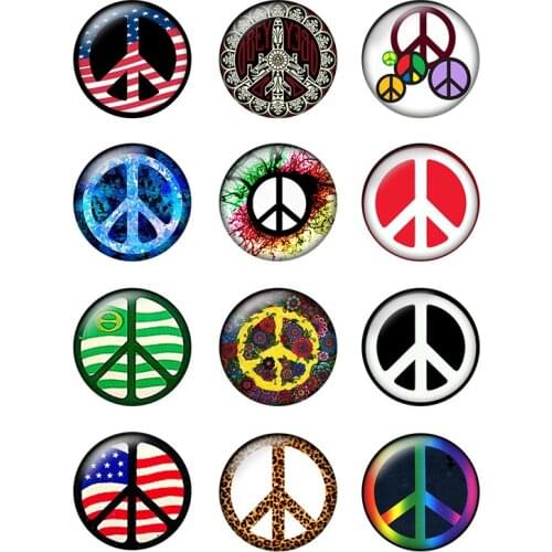 24pcs/lot Peace Symbol Pattern Glass Cabochons 10mm 12mm 14mm 20mm 25mm Flat Back DIY Jewelry Making Findings & Components T158