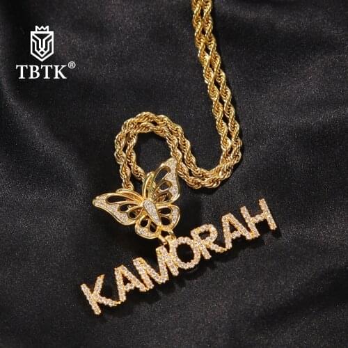 TBTK Custom Mini Initial Letter With Crown Bail Pendant Micro Paved Bling CZ Personalized Name Plate Necklace Hiphop Jewelry