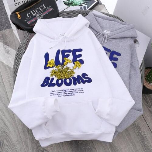 Oversized Hoodie Sweatshirt Women Streetwear Fashion Funny Letter Flower Print Harajuku Hooded Sweatshirts Femme Clothes