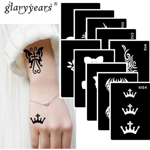 10 Pieces/Set Henna Tattoo Stencil Crown Pattern Paste Drawing Body Art Tattoo Stencil Sexy Product Waterproof 2019 HN#26