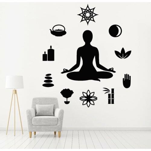 Yoga Room Wall Decals Zen Center Icons Lotus Pose Meditation Vinyl Wall Decal Fitness Centre Window Wall Home Decoration Z427