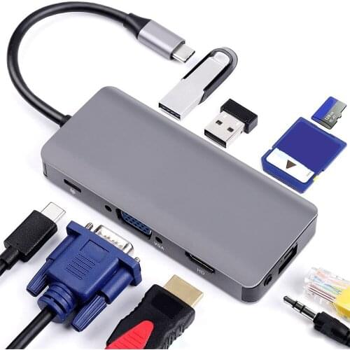 USB HUB C Multiport Adapter Type C Hub 9-In-1 Multiport Adapter With USB C To Vga For Pro/Macpro Type C Hub