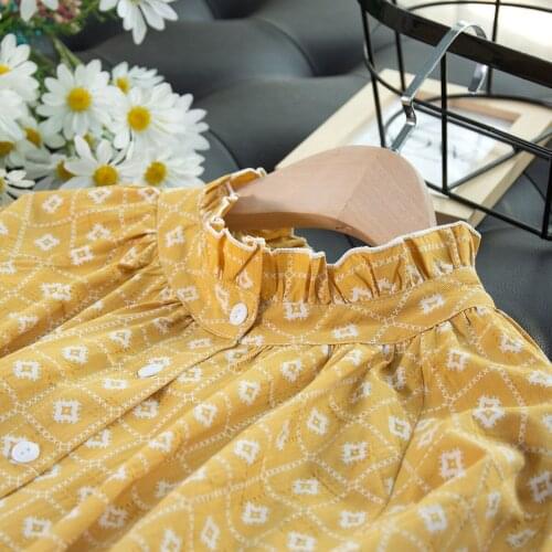 Lamtrip Unique Geometric Diamond Print Ruffled Collar Long Sleeve Shirt Blouse 2021 Autumn