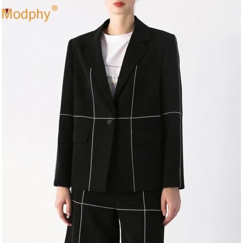 Fashion New Diamond Stripe Stitching 2 Two-Piece Set Sexy V-Neck Blazer+ High-Waist Wide-Leg Pants Casual Suit Women 2020 Autumn