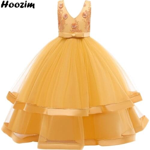 Luxury Embeoirty Flower V Neck Long Evening And Wedding Dreses Girls 4-13 Years Emerald Green Tulle Pageant Party Dress Children