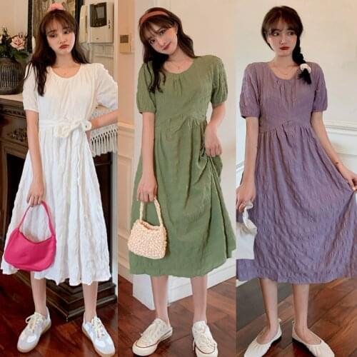 2044# Maternity Clothes Summer sweet Solid Color Cotton Short Sleeve Loose Stylish Dress for Pregnant Women Mom Dress