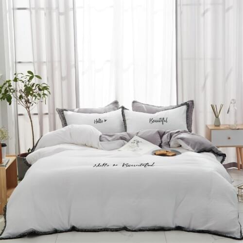 4Pcs Washing cotton embroidery lace luxury Bedding set Queen size soft bedclothes Bed sheet set Duvet cover Pillowcases