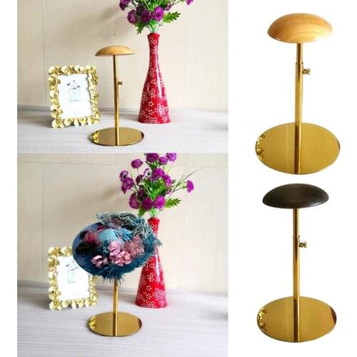 Antique Style Dome Shaped Wooden Top Holder, Adjustable Height Metal Tabletop Hat Rack/Wig Storage Holder Display Stand