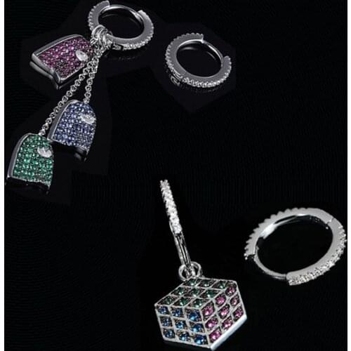 S925 Sterling Silver Rubiks Cube Multicolor Tassel Asymmetric Earrings Personality Fun Fashion Luxury Brand Monaco Jewelry