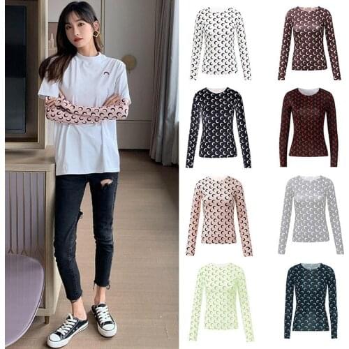 Base Shirts for Women Clothes Sunscreen Moon Printed T-shirt Slim Casual Long Sleeve Aesthetic Y2k Summer Tops Shirts for Woman
