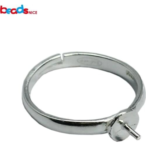Beadsnice ring blanks base adjustable ring for half-drilled beads rings jewelry settings 925 silver handmade ID 33498