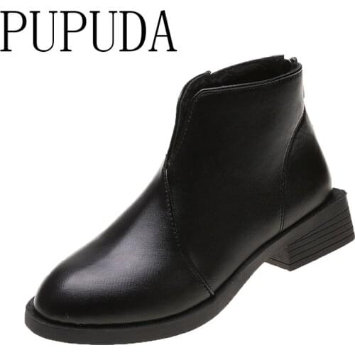 PUPUDA Black Boots Women Cowboy Chelsea Boots For Women High Top Casual Leather Shoes Women Boots Autumn 2020