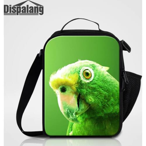 Dispalang Cute Bird Pet Printing Thermal Lunch Bags For Girls Boys Colorful Parrot Animal Portable Insulated Cooler Bag Lunchbox