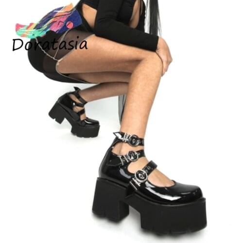DORATASIA Brand New Women Solid Buckle Shallow Platform Shoes High Heel Punk Gothic Design Cosplay Pumps Women Pumps