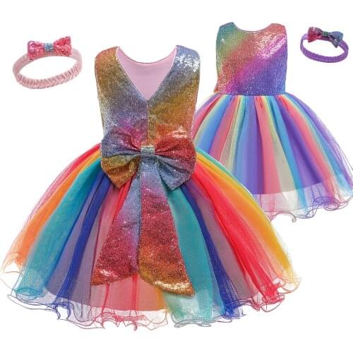 Unicorn Party Girl Dress Rainbow Pageant Sequins Kids Dresses for Girls Tutu Gown Unicornio Princess Cotsume Children Clothing
