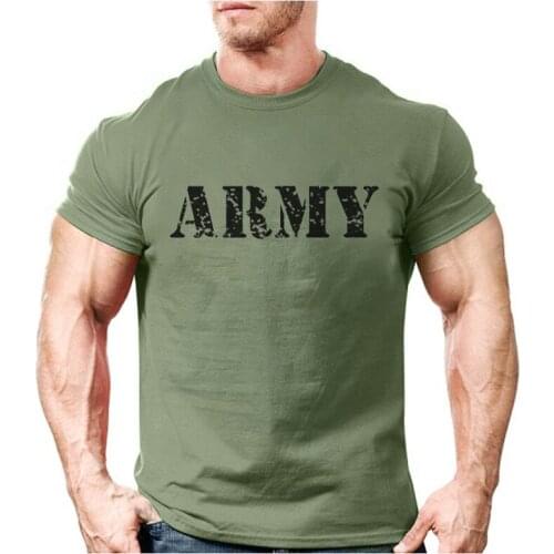 2021 Fashion ARMY Letter Logo Printed T-Shirt Mens Casual Solid Color Exercise Sportswear Tshirt Trendy Male Retro T Shirt