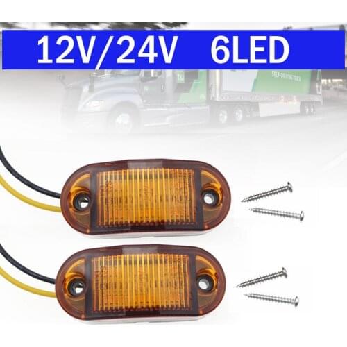 2Pcs 6LED Side Marker Lights Car External Lights 12V / 24V Warning Tail Light Auto Trailer Truck Lorry Lamps Yellow Color