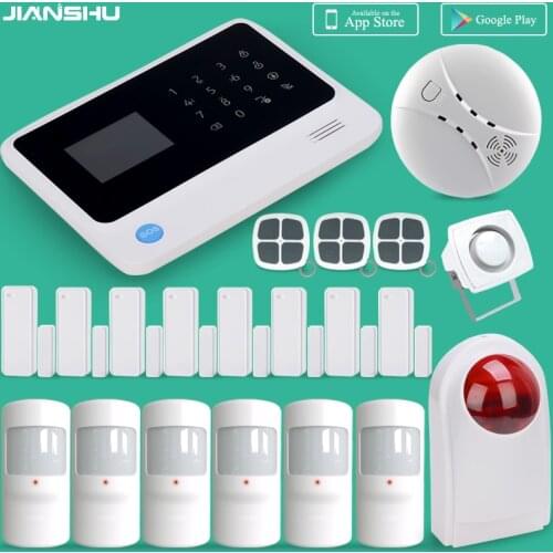 JIANSHU WIFI Alarm System Support 100 Smart Sockets WIFI Security Alarm System with External Siren GSM Alarm System G90B plus