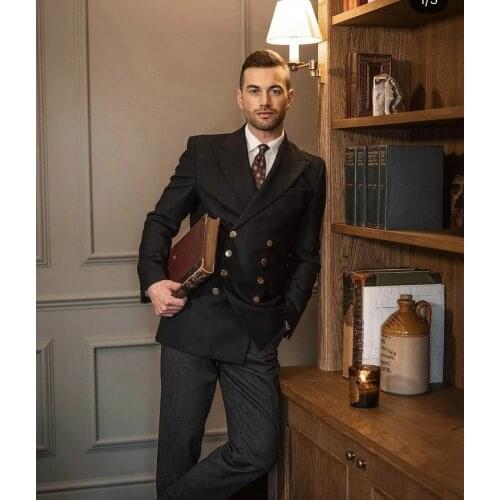 Black Double Breasted Costume Homme Marriage Men Suits Wedding Prom Terno Masculino Slim Groom Tuxedos Blazer 2 Pc Jacket+Pant