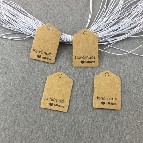 3*2cm Kraft Gift Tags "Handmade with love" packaging Labels Paper Price Tags/Hang tags 200pcs Tags+200pcs Strings for gifts/box