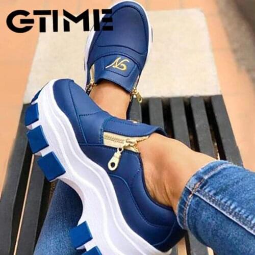 Fashion New Women Sneakers Comfortable Thick Bottom Solid Female Casual Shoes Outdoor Zipper Slip On Ladies Vulcanized Shoes